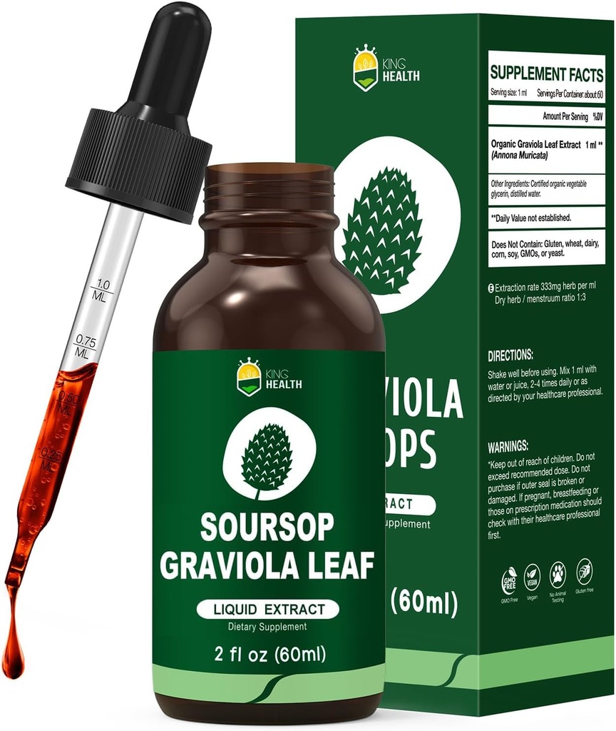 Orgánica Soursop Graviola Leaf Extracto gotas líquidas Soursop Bitters Líquidas TENIDA Alta Absorción, Mejora de la Biodisponibilidad ANTE Vegan, No GMO, Gluten Gratis ANTERIENTE Immune Support ← 2 Fl Oz