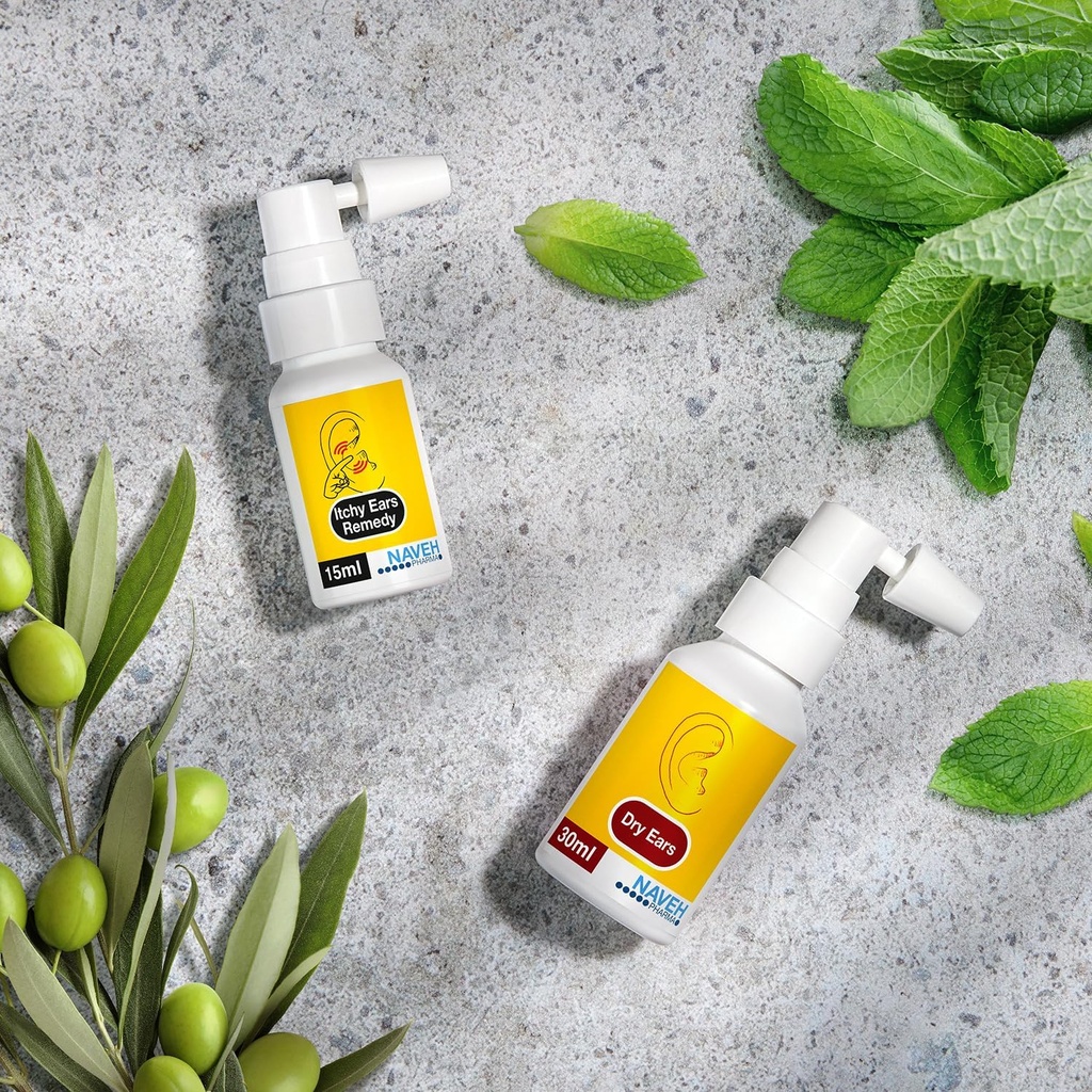 NAVEH PHARMA Orejas Remedy Ear Cleaning and Itch Relief (0.5 fl oz) + NAVEH PHARMA Dry Ears Cleaning and Itch Relief (0.5 fl oz) + NAVEH PHARMA Orejas secas - Swimmers Ear Drops Spray 1fl oz)