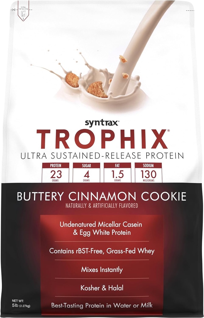 Syntrax Nutrition Trophix - Ultra Sustained-Release Protein Blend, Buttery Cinnamon Cookie 5 lbs. Real Cookie Pieces