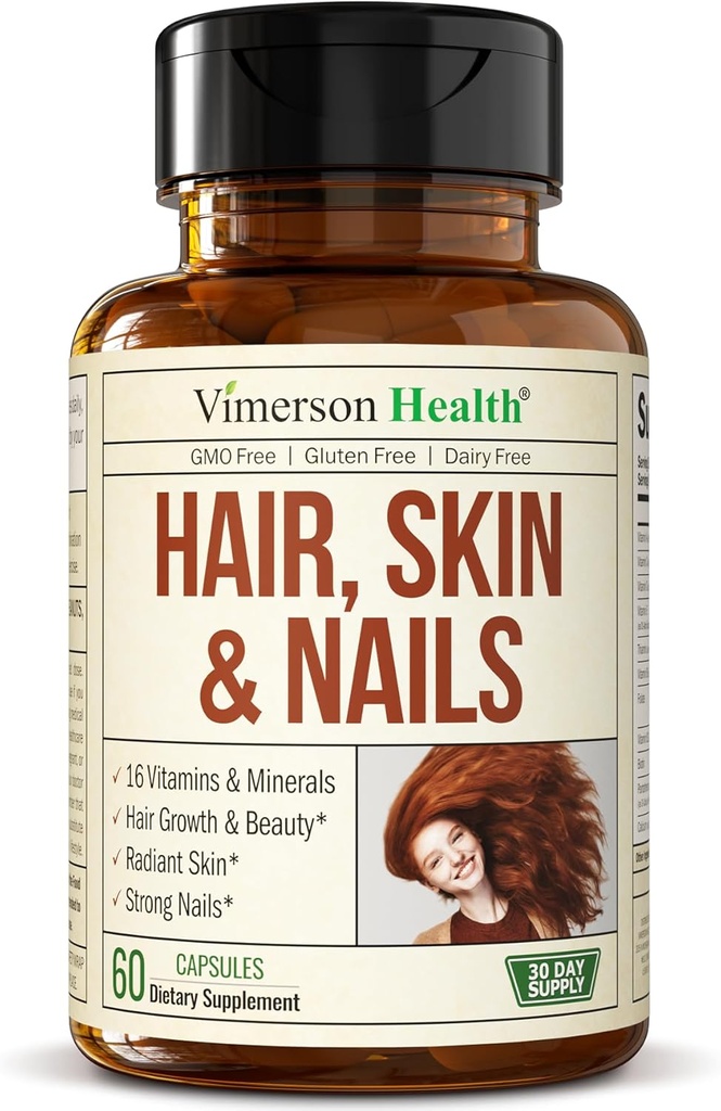 Biotin Hair, Skin & Nails Vitaminas para Hombres de Mujeres. Incluye vitamina C para soportar el colágeno. Suplementos para el cabello fuerte, el crecimiento de la piel radiante. Biotin " Folate Supplement for Women. 60 cápsulas