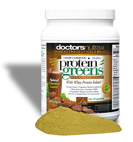 PH50 Protein Greens Bebe con ingredientes orgánicos certificados por doctores Nutra Nutraceuticals, 1,19 libras (540 gramos) 50 Superalimentos, Enzimas digestivas, sabor natural de chocolate