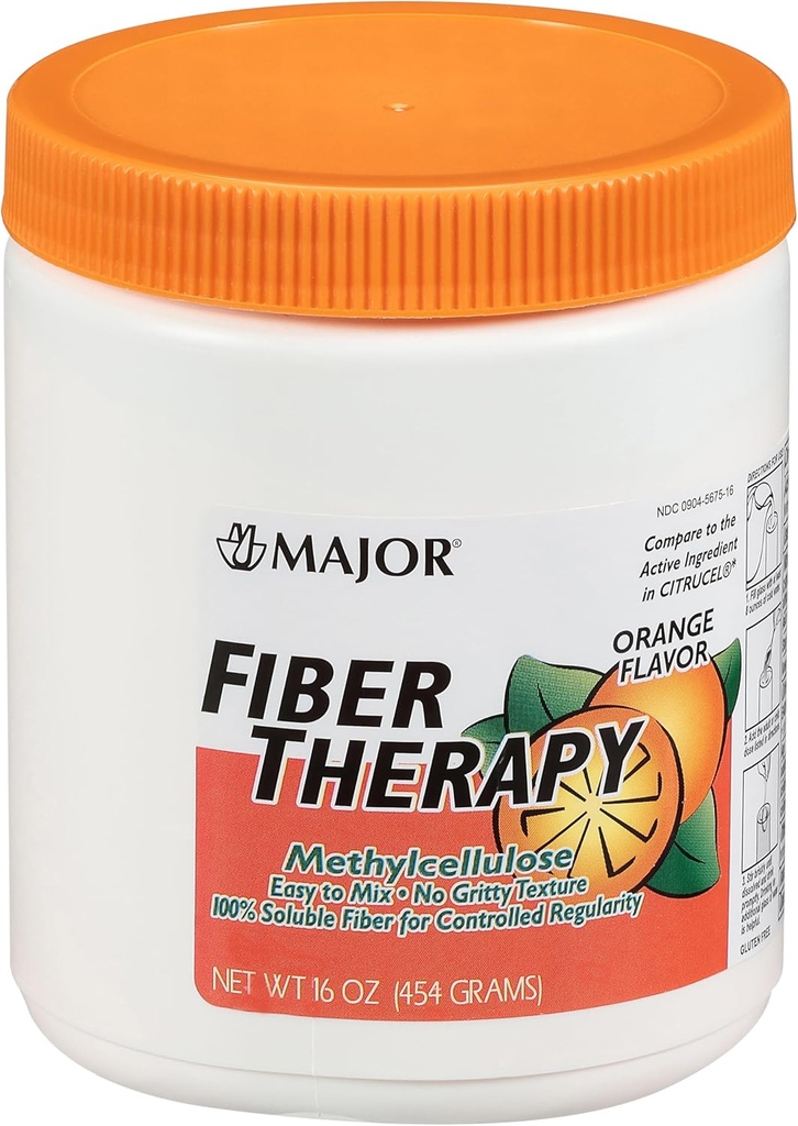 MAJOR Fiber Therapy Methylcellulose Powder - Easy to Mix - No Gritty Texture - Soluble Fiber - Ayuda Control Regularity - Orange Flavor - 16 Oz (1 Pack)