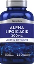 Piping Rock Alpha Lipoic Acid 200mg TEN 240 Capsules TEN Plus Biotin Silencio No GMO, Gluten Suplemento gratuito