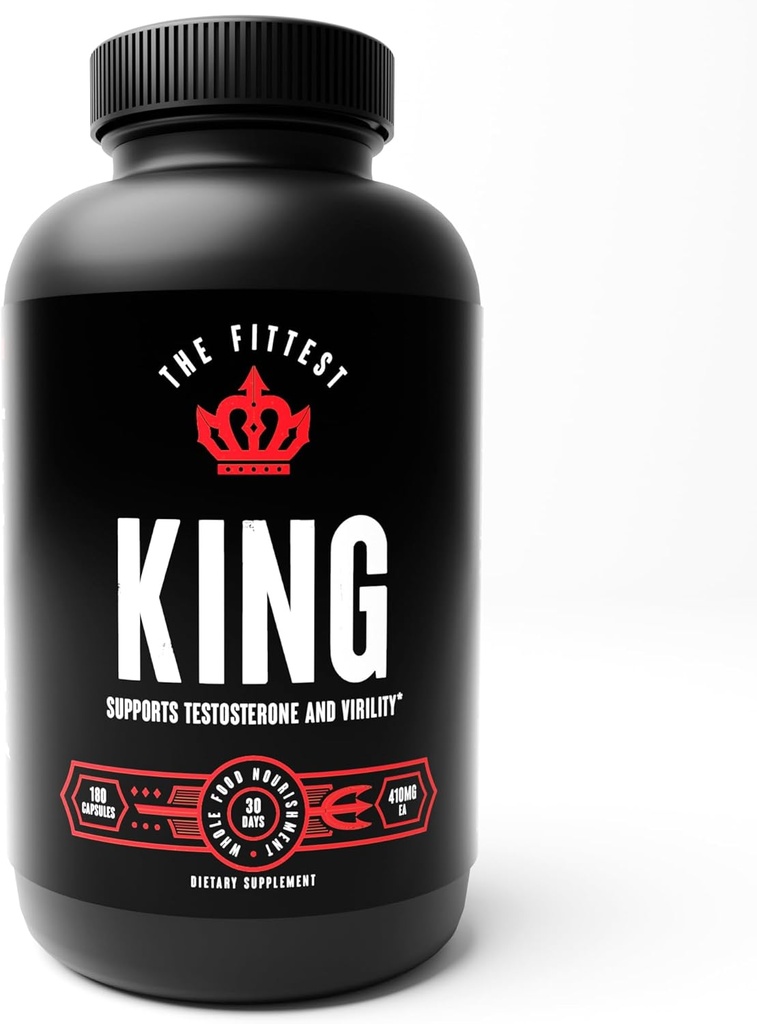 El Fittest King - Suplemento Booster de Testosterona - Apoya la Salud hormonal, la resistencia, &amp; Strength - Incluye el Grass alimentado Bovine Liver, Bone Marrow, Heart &amp; Testicle - 180 cápsulas