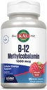 KAL Vitamina B12 Methylcobalamin 1000mcg, Energía sana, metabolismo, Nerve y Red Blood Cell Support, Fast Dissolve ActivMelt, High Absorption, Vegetarian, Natural Raspberry, 120 Serv, 120 Micro Tabs