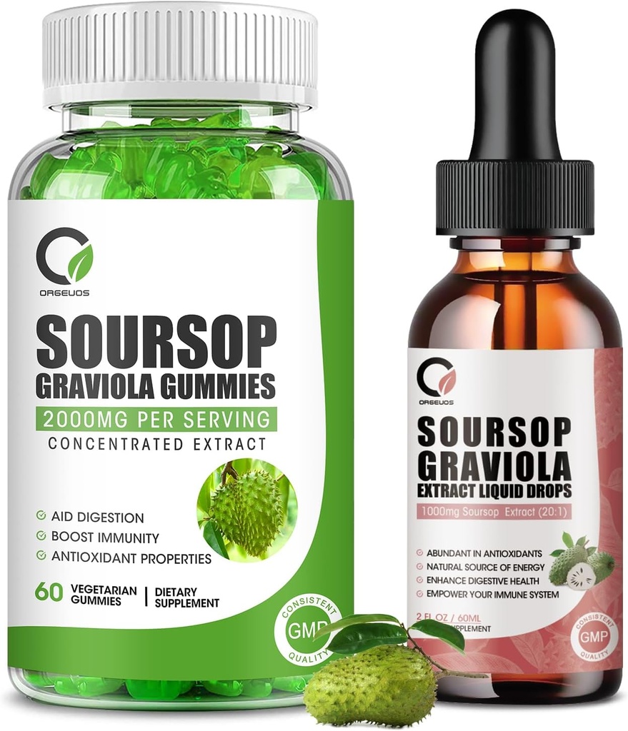 Organic Soursop Gummies y Soursop Liquid Drops Bundle