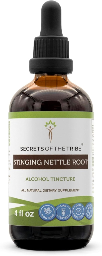 Secrets of the Tribe Stinging Nettle Root Alcohol Extract, High-Potency Herbal Drops, Tincture Made from Stinginging Nettle (Urtica dioica) Dried Root 4 oz