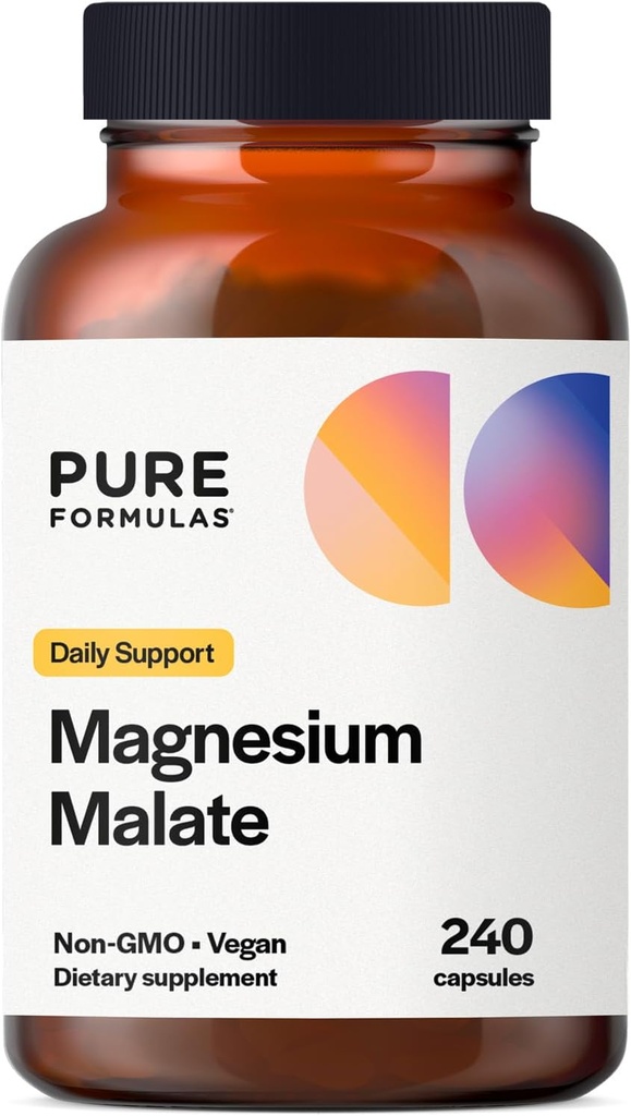 PureFormulas Magnesium Malate Capsules - Magnesio Chelated as Di-Magnesium Malate - Formulario altamente biodisponible para apoyar energía, salud ósea + recuperación muscular, malato de magnesio 360 mg - 240 cápsulas