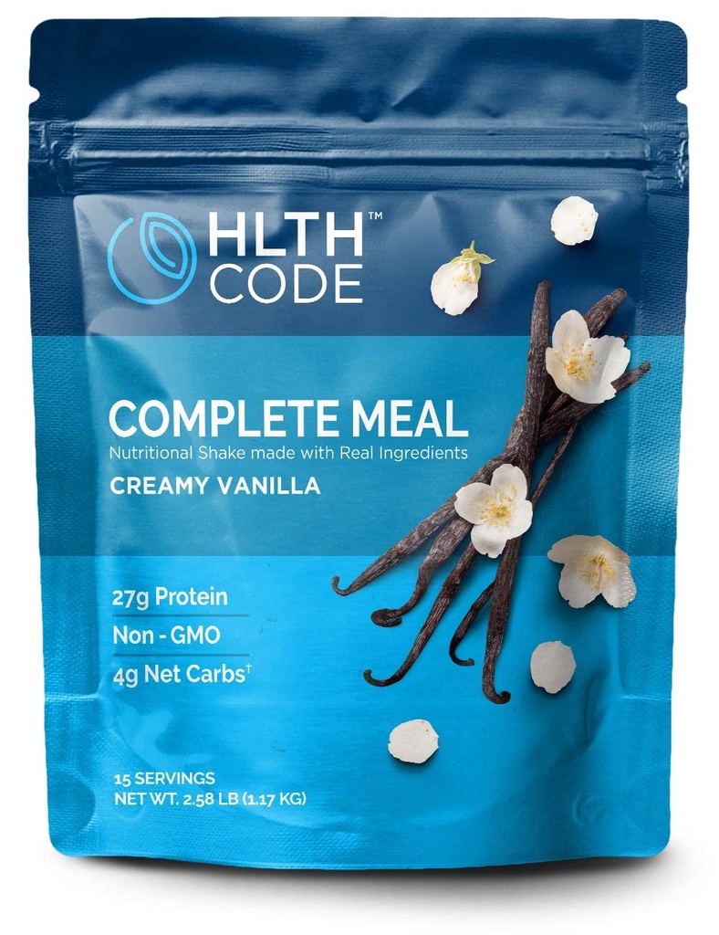 HLTH Code Complete Meal Replacement Shake - Healthiest Meal Replacement = Healthiest You ← Keto Friendly ← High Protein ← Low Carb ← Collagen TEN Gluten Free ← Creamy Vanilla Flavor (15 porciones)