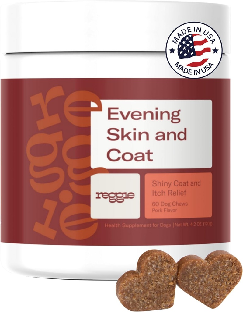 Reggie Skin &amp; Coat Suplementos para perros TENGA-3 Fish Oil &amp; Vitamina E for Itchy Skin Relief, Shedding & Shiny Coat TEN Natural Dog Skin &amp; Coat Chews ← Vet-Approved &amp; Made in USA ← 60 Soft Chews