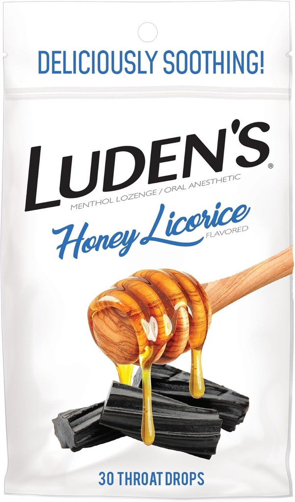 Gotas de garganta calmante de Luden, Licorice de miel, 30 ct (Pack of 1)