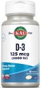 KAL Vitamina D3 5000 UI Softgels (125 mcg), Forma activa de la vitamina D, Absorción de calcio, salud ósea, suplemento de apoyo inmune, Activitis llenada líquida, hecha sin soja, 90 servidumbres, 90 Softgels