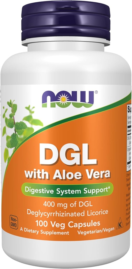 AHORA Suplementos de alimentos, DGL con Aloe Vera (Licorice Deglycyrrhizinated) Suplemento dietético, 100 cápsulas de verduras