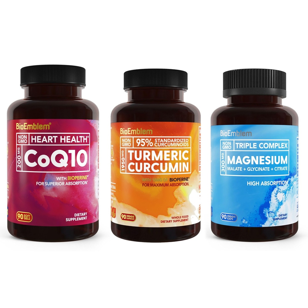 BioEmblem Complejo de Magnesio Triple y Suplemento de Curcumina Turmérica y CoQ10 con BioPerine