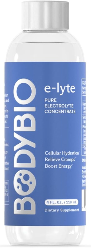 BodyBio e-Lyte - Concentrado de electrolito líquido para la hidratación limpia, Energía &amp; Alivio de cáñamo - Sin azúcar, Sin sabores artificiales, Sin artillería, Keto Friendly