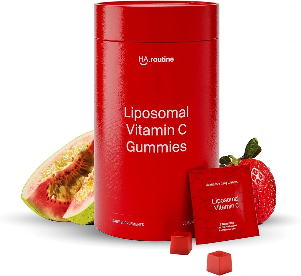 Liposomal Vitamina C Gummies para Adultos - 500 mg por Serving - 60 Gummies, Alta Absorción Vegan Bajo Sugar Vitamina C Gummy, Antioxidante, Energía y Collagen Booster - Strawberry Guava Flavor