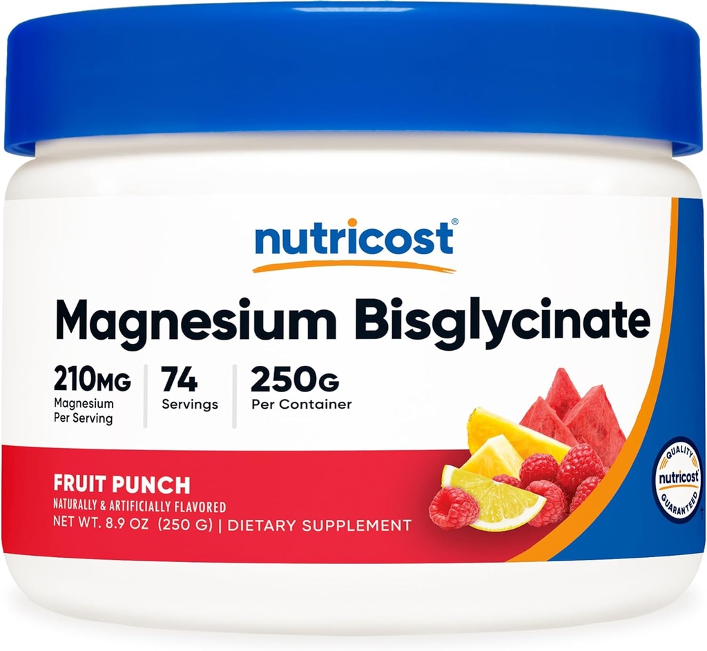 Nutricost Magnesium Bisglycinate Powder (Fruit Punch, 250 Grams) - Suplemento de Magnesio Chelated