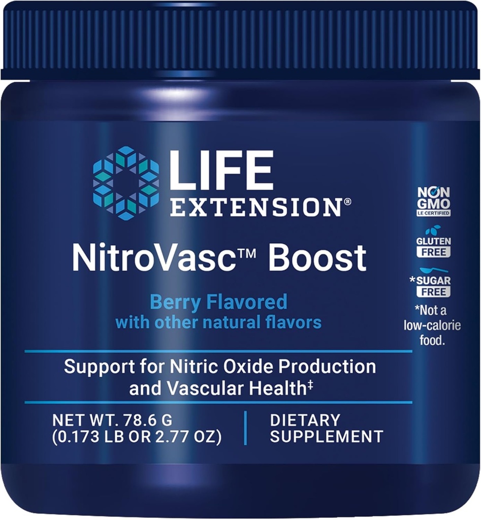 Extensión de vida NitroVasc Boost, Suplemento de flujo sanguíneo, Apoyo al óxido nítrico, Salud del corazón, L-arginina, Libre de gluten, No-GMO, Vegetariano, 1 Scoop, 30 Servimientos
