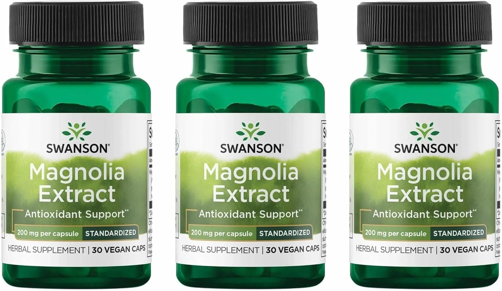 Suplemento Swanson Magnolia Bark-Herbal Usado tradicionalmente para promover el sistema nervioso " Asistencia sanitaria digestiva-puede promover la salud respiratoria " Apoyo al estrés (30 cápsulas vegetales, 200 mg cada uno) 3 Pack