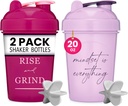 GOMOYO [2 Pack] 20oz Botella de sacudido con citas motivacionales (Raspberry &amp; Lavender) ← Botella de proteína con mezcladores Agitadores ¦ Blender Shaker Bottle for Protein Mixes Pack es BPA Libre y Lavavajillas Seguro