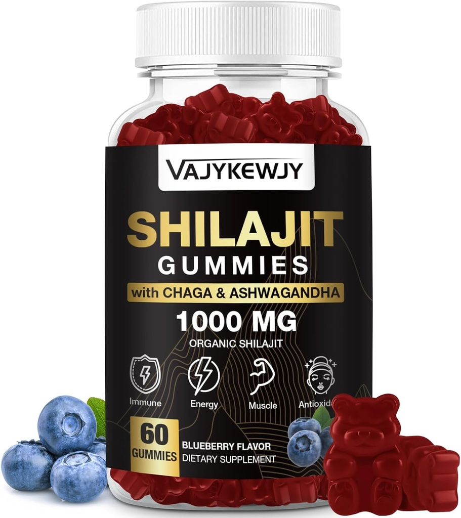 1000 MG Shilajit Gummies, Organic Shilajit Gummies with 85+ Trace Minerals, Fulvic Acid, Shilajit for Men ' Women, Shilajit Resin, Shilajit Himalayan Organic for Energy, Brain, Immunity, 60 Count
