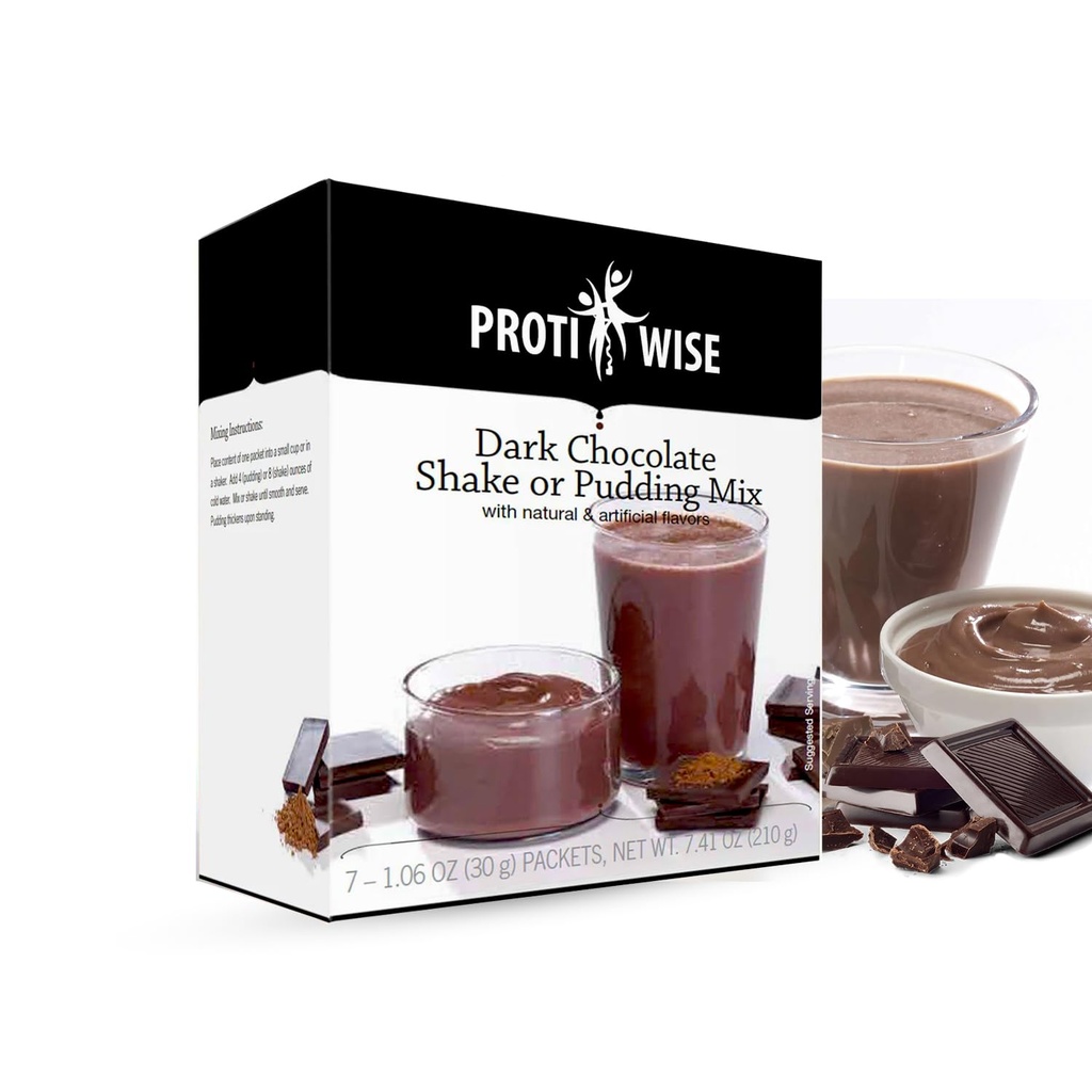 ProtiWise High Protein Shake &amp; Pudding Mix  15g Protein, Low Fat, Low Calorie, Low Sugar ← Gluten Free KETO ← Meal Replacement for Hunger Control ← Dark Chocolate Flavor  7/Box