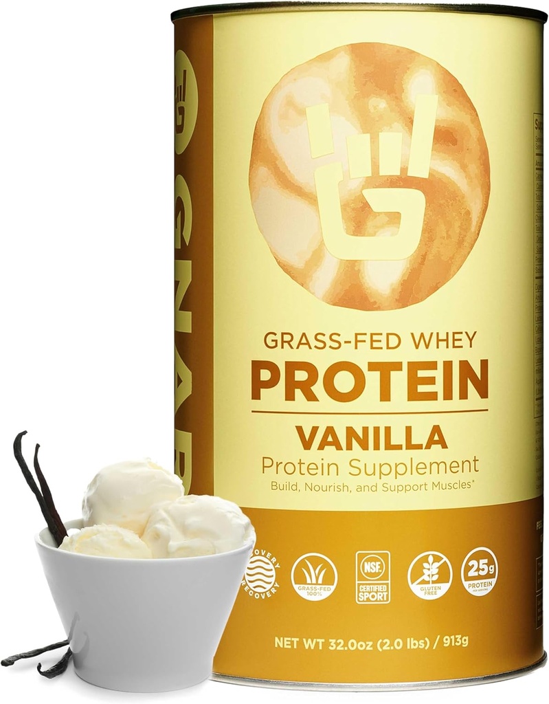 Gnarly Nutrición Vainilla Protein Powder – NSF Sport Certified – 25g Proteína, Reparación muscular – Grass Fed Whey Powder, Sabor Smooth – Vanilla, 32 oz