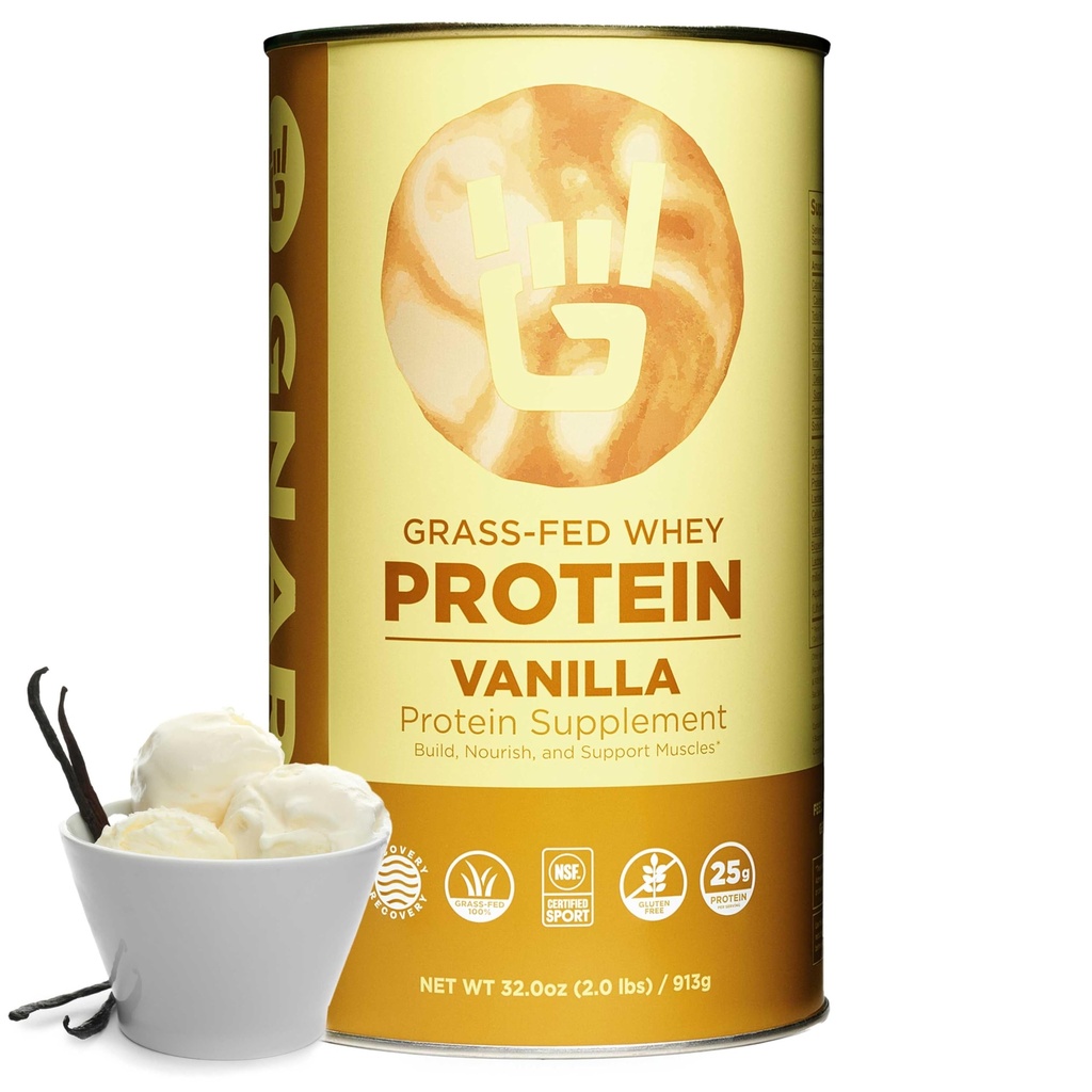 Gnarly Nutrition Vanilla Protein Powder – NSF Sport Certified – 25g Protein, Muscle Repair – Grass Fed Whey Powder, Smooth Taste – Vanilla, 32 oz