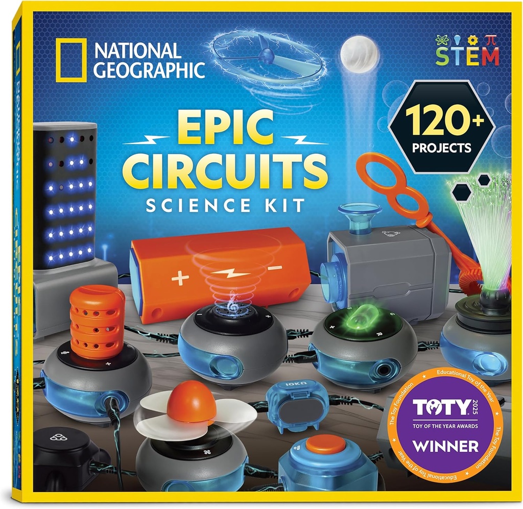 National Geographic Circuit Maker Kit - Kit electrónico para niños con 120 proyectos de circuito eléctrico, juguete eléctrico STEM, proyectos electrónicos, kit de circuito eléctrico para niños, kit de electricidad