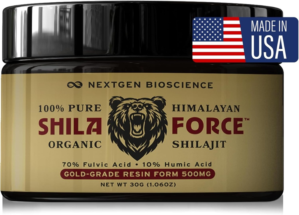 ShilaForceTM Shilajit Pure Gold-Grade Wild-Harvested Himalayan Organic Live Resin - 500mg 70% Fulvic Acid " 10% Humic Acid with 85+ Trace Minerals, 30g Made in USA, Brown