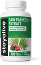 STAY ALIVE Saw Palmetto Extract Capsules w/Cranberry & Pumpkin Seed Oil, 120 Vegan Pills for Hair, U.T &amp; Prostate, Pure Saw Palmetto for Men and Women, Non-GMO, Gluten Free Pumpkin Seed Supplement