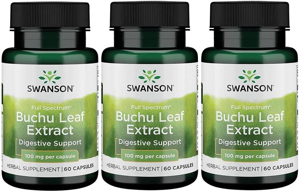 Hoja de Buchu Swanson - 4:1 Extracto - Suplemento Herbal - (60 cápsulas, 100 mg cada uno) 3 Pack