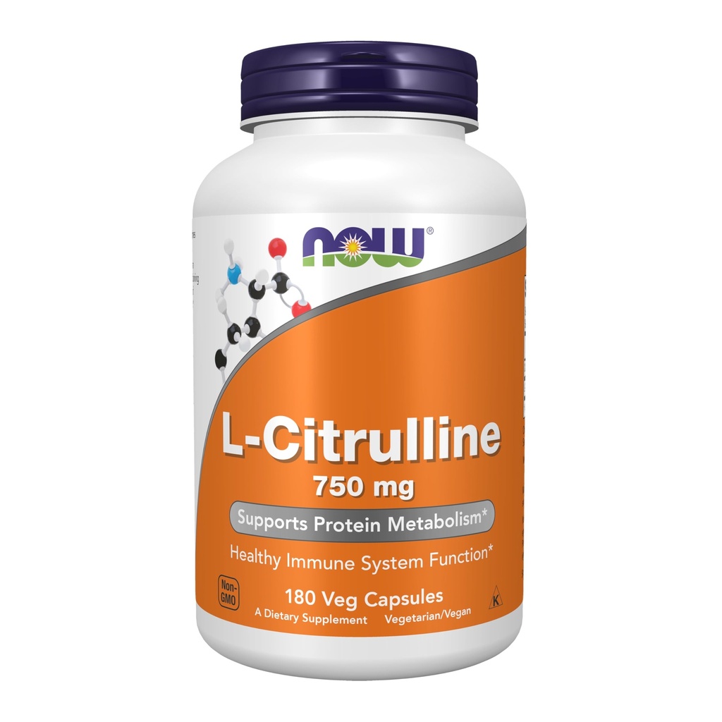 AHORA Suplementos de alimentos, L-Citrulline 750 mg, Apoya Metabolismo Proteína*, Aminoácidos, 180 cápsulas de verduras