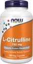 AHORA Suplementos de alimentos, L-Citrulline 750 mg, Apoya Metabolismo Proteína*, Aminoácidos, 180 cápsulas de verduras