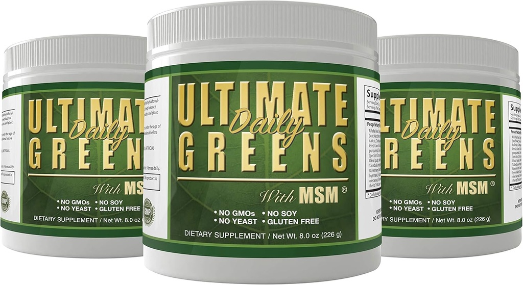 Salud diaria, Ultimate Greens Powder Immune Support Vegan Friendly Vegetable Alkalize Drink NO GMO Gluten Soy Gratis 8oz 3 Pack