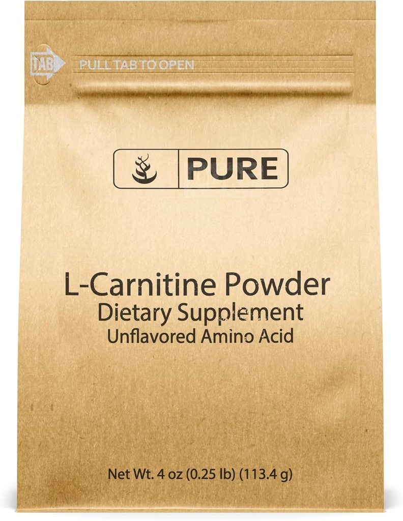 Ingredientes originarios puros L-Carnitine Powder (4 oz) Suplemento dietético sin gluten, sin sabor, sin relleno o aditivos