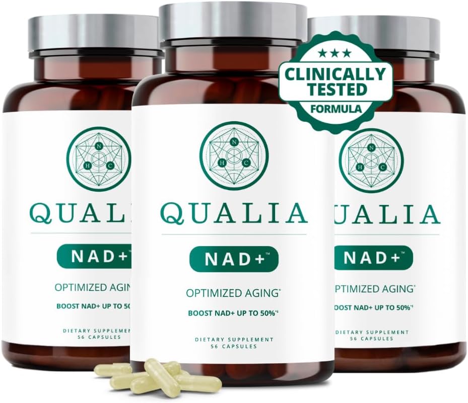 Suplemento de Qualia NAD — Probada clínicamente para Boost NAD+ hasta el 67%. Optimizado Envejecimiento, Energía, Focus. Elite NAD+ Ingredientes de Booster: Nicotinamide Riboside (NIAGEN,) Niacina, Niacinamida (3 Mes de Suministro)