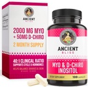Antiguo Bliss Myo & D-Chiro Inositol Suplemento, 40 a 1 Ratio, Ayuda en función ovárica Apoyo a las mujeres, vitamina B8 Ayuda a regular ciclo menstrual, 2050 mg por ser, 120 cápsulas veganos