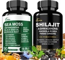 Shilajit 9000mg, Sea Moss 17500mg, Ginger " Black Seed Oil 4000mg, Ashwagandha 5000mg, Rhodiola Rosea, 1000mg Panax Ginseng 1500mg, All in 1 Supplement - Sea Moss " Shilajit Vitality Bundle