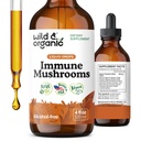 Wild &amp; Organic Immune Mushroom Tincture - 8-in-1 Immune Support with Chaga, Reishi, Turquía Tail, Lion’s Mane, Maitake Extract - Liquid Mushroom Supplement - Vegan, Sugar &amp; Alcohol-Free Drops - 4 oz