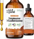 Wild &amp; Organic Immune Mushroom Tincture - 8-in-1 Immune Support with Chaga, Reishi, Turquía Tail, Lion’s Mane, Maitake Extract - Liquid Mushroom Supplement - Vegan, Sugar &amp; Alcohol-Free Drops - 4 oz