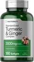 Horbäach Turmeric y Ginger Suplemento Silencio 3000 mg 180 Softgel Píldoras Silencio con Black Pepper Extracto Silencio No GMO, Gluten Suplemento Libre