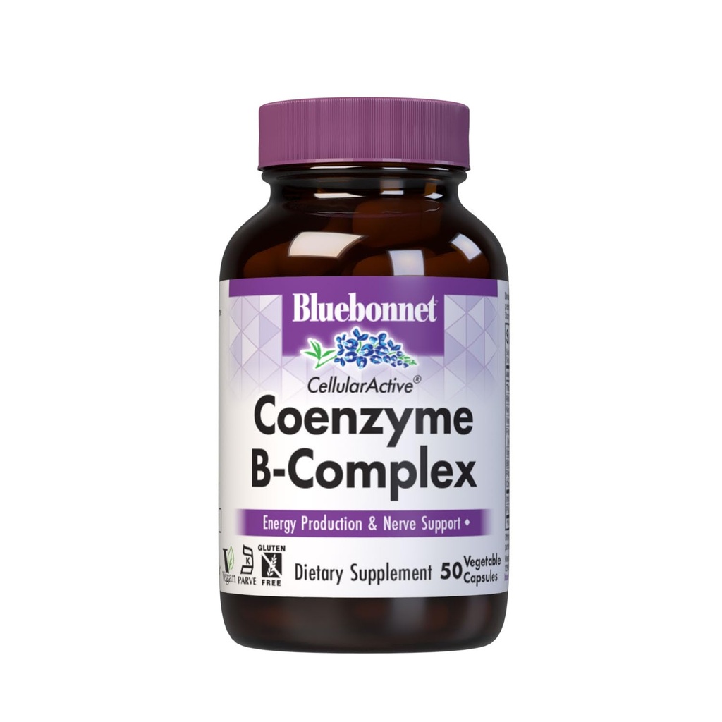 Bluebonnet Nutrition Cellular Active Coenzyme B-Complex, Energy Production & Nerve Support*, Vegan, Kosher Certified, Gluten-Free, Soy-Free, Dairy-Free, 50 Vegetable Capsules, 50 Serviciones