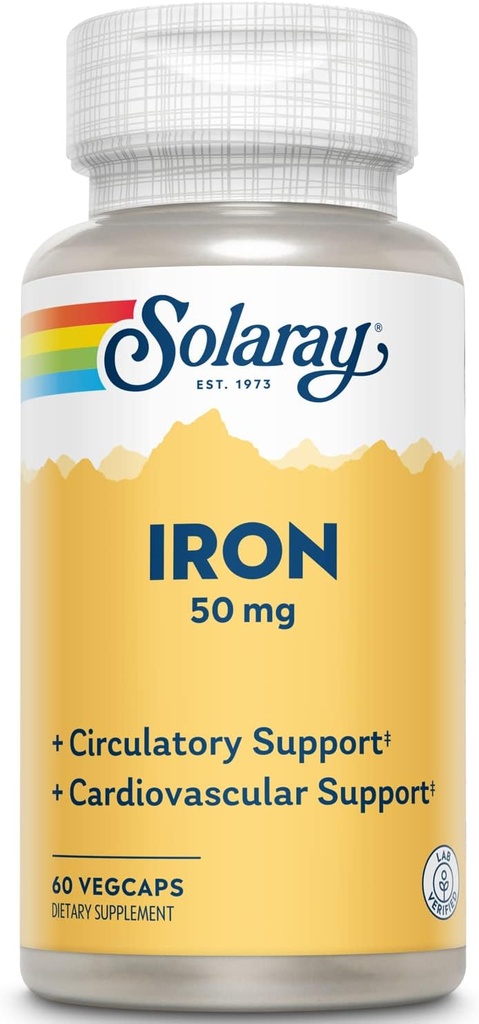 Solaray Iron 50 mg ← Circulación saludable, Función cardiovascular " Red Blood Cell Health Support ← 60 VegCaps