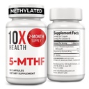10X Health 5-MTHF Methylfolate - Methylated Folate & Magnesium for Brain, Heart Health, DNA & Neurotransmitter Synthesis - Bioavailable Methyl Folate Supplement - Methylfolate Supplement 60 Capsules