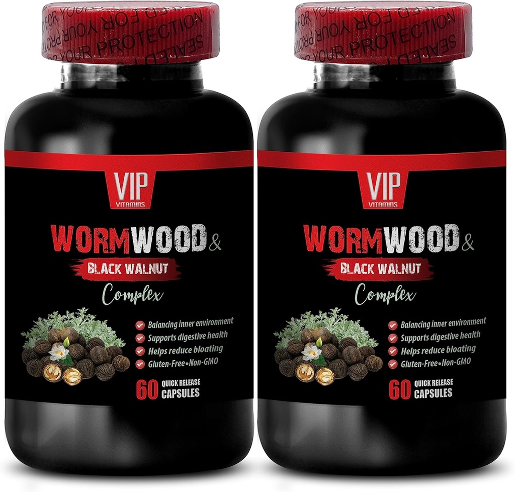 Suplementos VIP Black Walnut Wormwood - Wormwood y Black Walnut Complex 1500 MG - Cloves and Wormwood, 2 Bottles (120 Capsules)