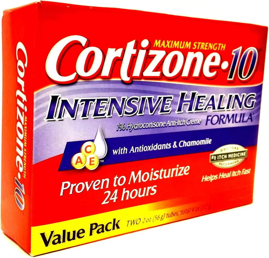 cortizone 10 Maximum Strenght Healing 1% hydrocortisone Anti Itch Cream Dos tubos 20z, Total 4 oz