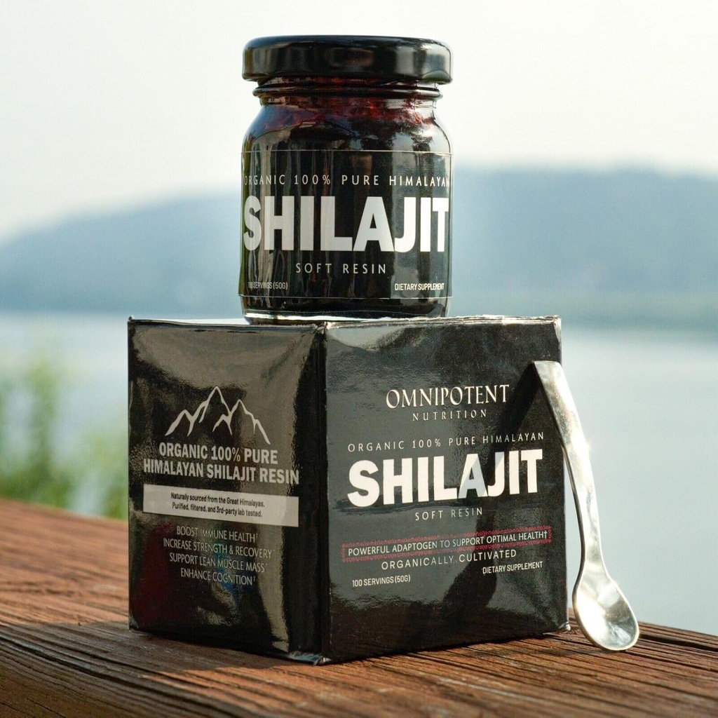 Himalayan Shilajit Resin - Suplemento Shilajit orgánico Fuente de Altitudes Altas - 500 mg Resina Natural Pura & Ácido Fulvico, 85+ Minerales Trace (50g (100 Servings) + Spoon)