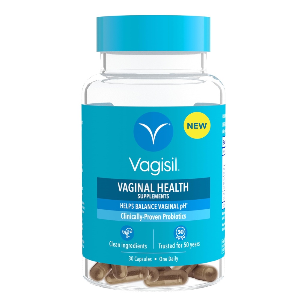 Vagisil Vaginal Health Supplements, Clinically-Proven Probiotics, Promotes Vaginal Health, Clean Ingredients, Helps Balance Vaginal pH, Just 1 Capsule Daily, 30 Capsules