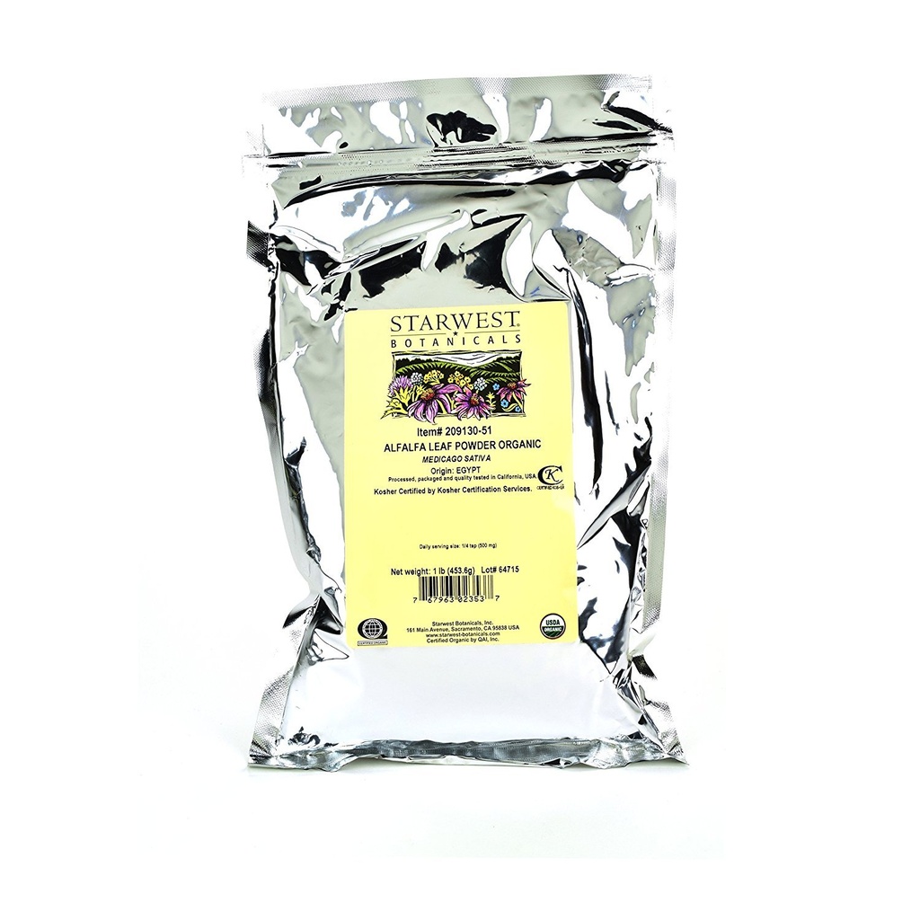 Starwest Botanicals Organic Egyptian Alfalfa Leaf Powder, 1 libra Bulk Bag